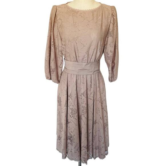 Vintage Lace Pleated Belted Dress - Picture 1 of 11